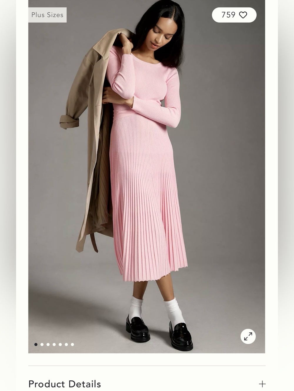 By Anthropologie Long-Sleeve Ribbed Sweater Midi Dress